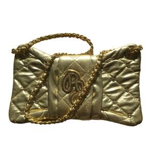 Pepe Jeans Quilted Metalic Gold Bow With Rhinestones Evening Shoulder Bag Purse